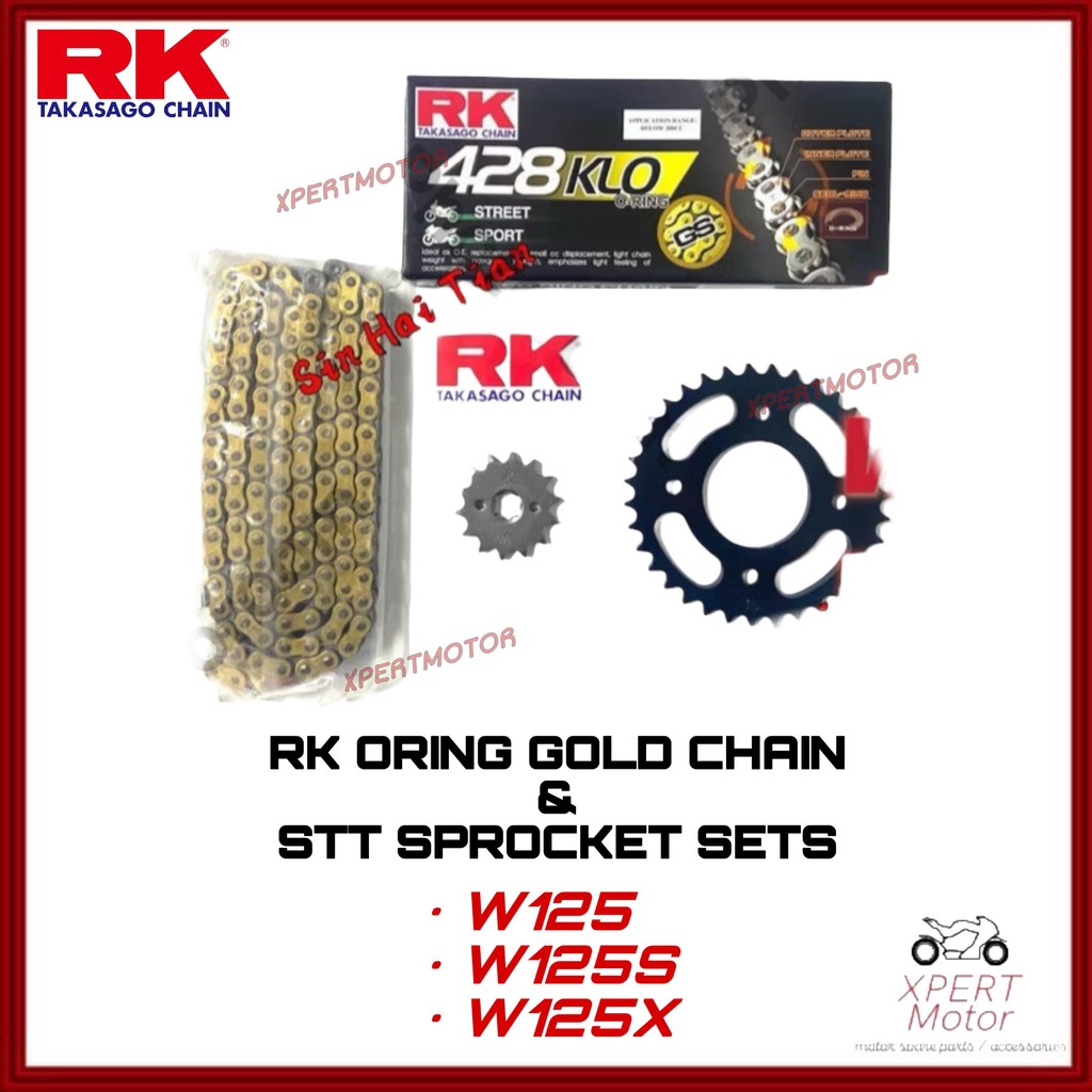 428 RK ORING Honda W125 W100R W125S 428 ชุดเฟืองโซ่และ RK ORDING GOLD รถจักรยานยนต์โซ่