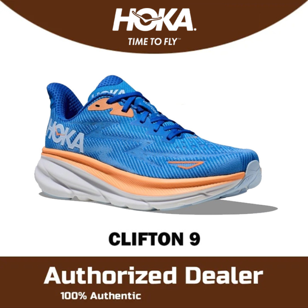 【100% Original】Hoka Clifton 9 Mesh breathable Running Shoes 1127895-CSAA Blue Orange for men size 40-45 Authentic