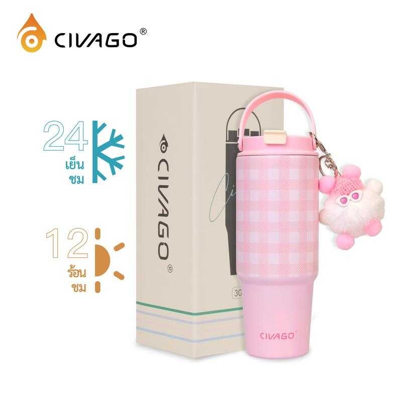 CIVAGO （30oz）แก้วเก็บความร้อนแบบมีหลอดสำหรับเด็กผู้หญิงแก้วมีความจุขนาดใหญ่ สเตนเลส แก้วน้ำเย็นจัด