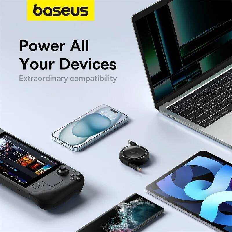 ▥ Baseus X FC Munich Retractable 100W สาย USB C Iphone 15 16 Xiaomi Samsung Fast Charger สําหรั
