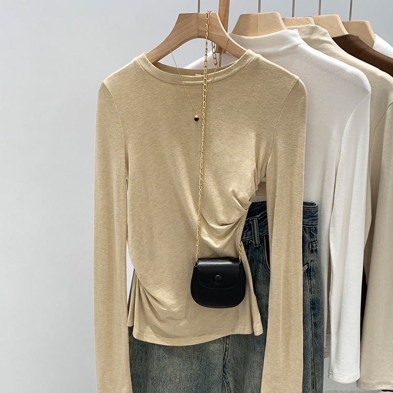 80457 คอกลมจีบเอวแคบ Slim-Fit ยาว-