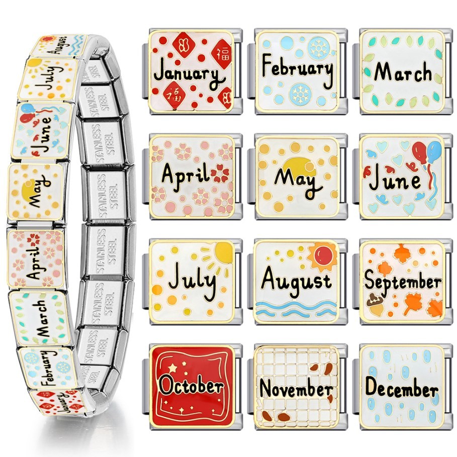 เดี่ยว Y2K วันเกิดเดือนอิตาเลี่ยน Charm สร้อยข้อมือสแตนเลส DIY ทํา Link Chain แฟชั่นเครื่องประดับอุปกรณ์เสริมของขวัญ