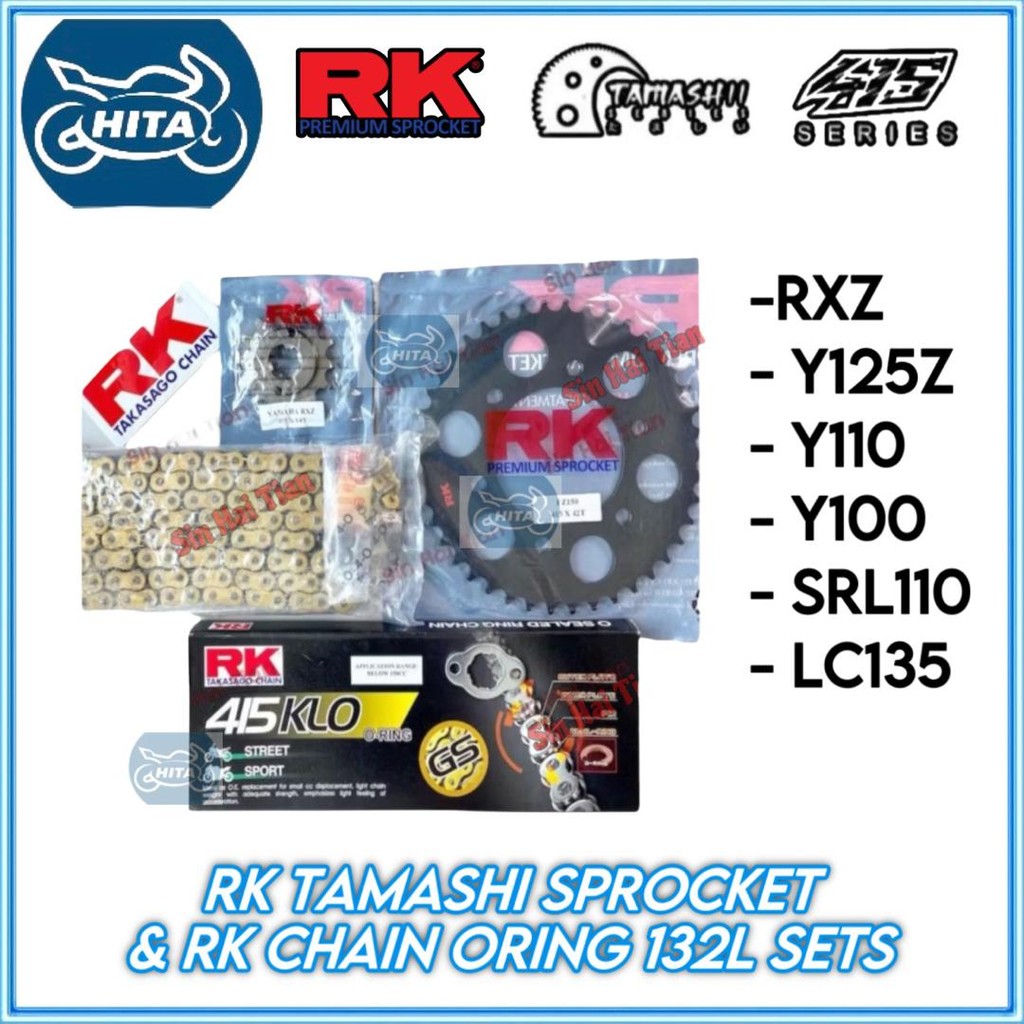 COMBO RK TAMASHII 415 RXZ LC135 Y125Z Y100 Y110 SRL110 เหล็กคาร์บอนสีดําเฟืองชุด 122 หรือ 132L (ORIN