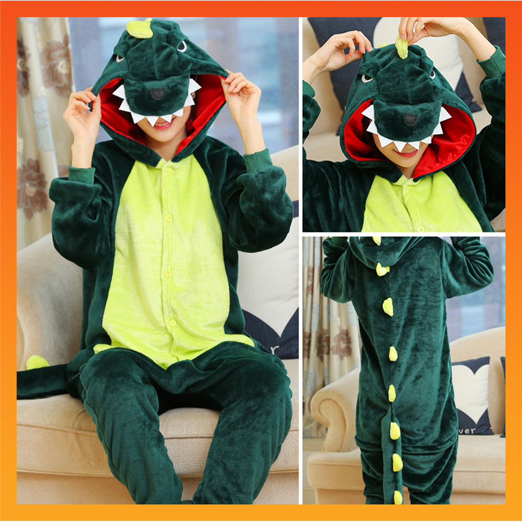 Unisex Kigurumi ไดโนเสาร์ Stitch Pikachu เสือการ์ตูน Flannel อะนิเมะคอสเพลย์เครื่องแต่งกายผู้หญิงผู้ชายชุดนอน Onesies ชุดนอนเด็กสําหรับคริสต์มาส
