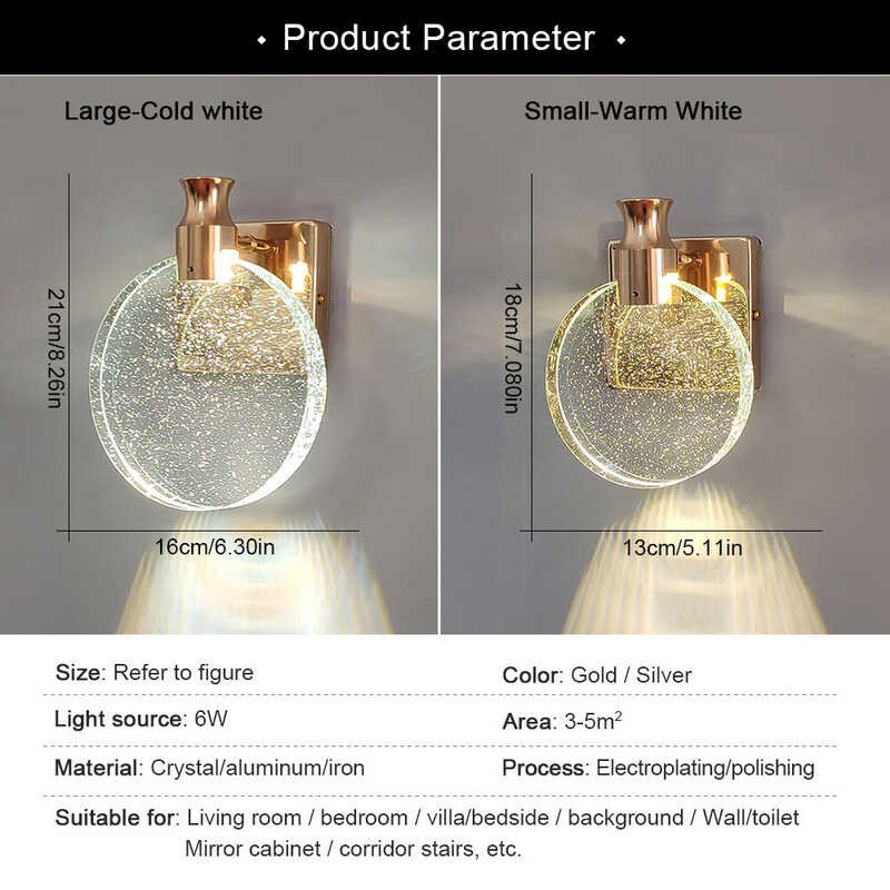 Modern 🍀 Crystal Bedside Sconce Wall Lights For Bedroom/Living Room/Dining/Living Room/Mirror