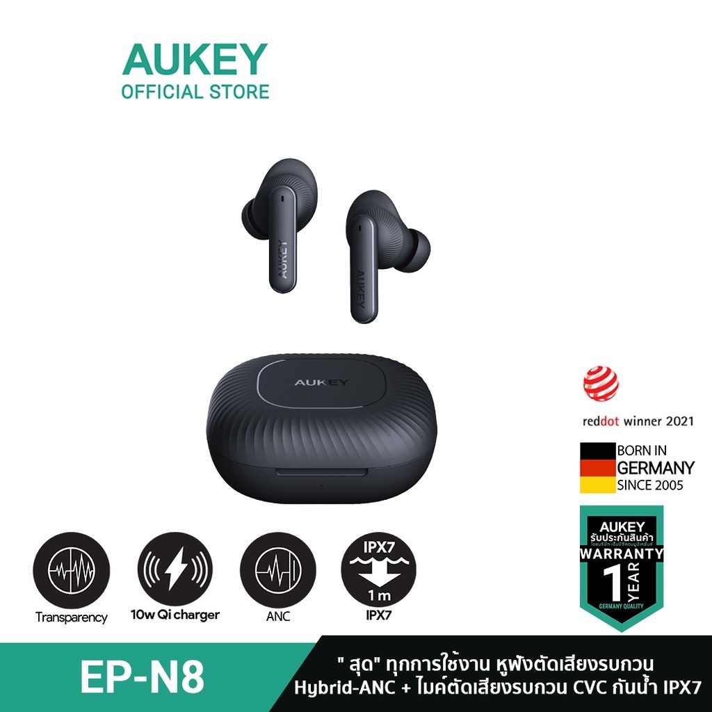 AUKEY EP-N8 หูฟังบลูทูธ Sport True Wireless Earbuds Active Noise Cancelling  & Transparency Mode รุ