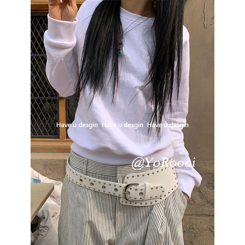 มี u desgin
 Niche Retro Rivets Western Denim สไตล์ไม่สม่ําเสมอเข็มขัดกว้างสีขาวอุปกรณ์เสริมเข็มขัดที่ไม่ซ้ํากัน