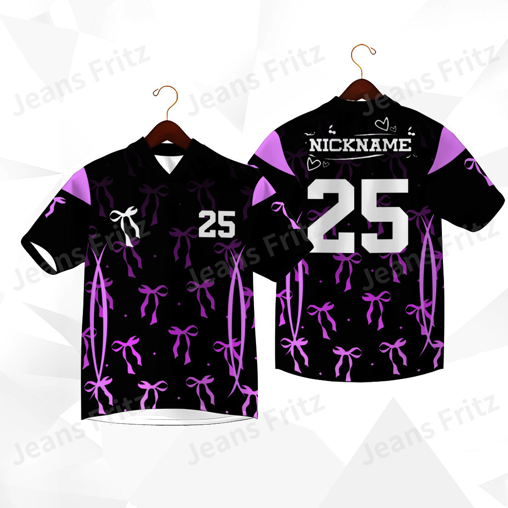 Free Custome Street Style Jersey Unisex แขนสั้น V คอจํานวนพิมพ์ผู้หญิงโบว์เสื้อยืด Plus ขนาด Coquett