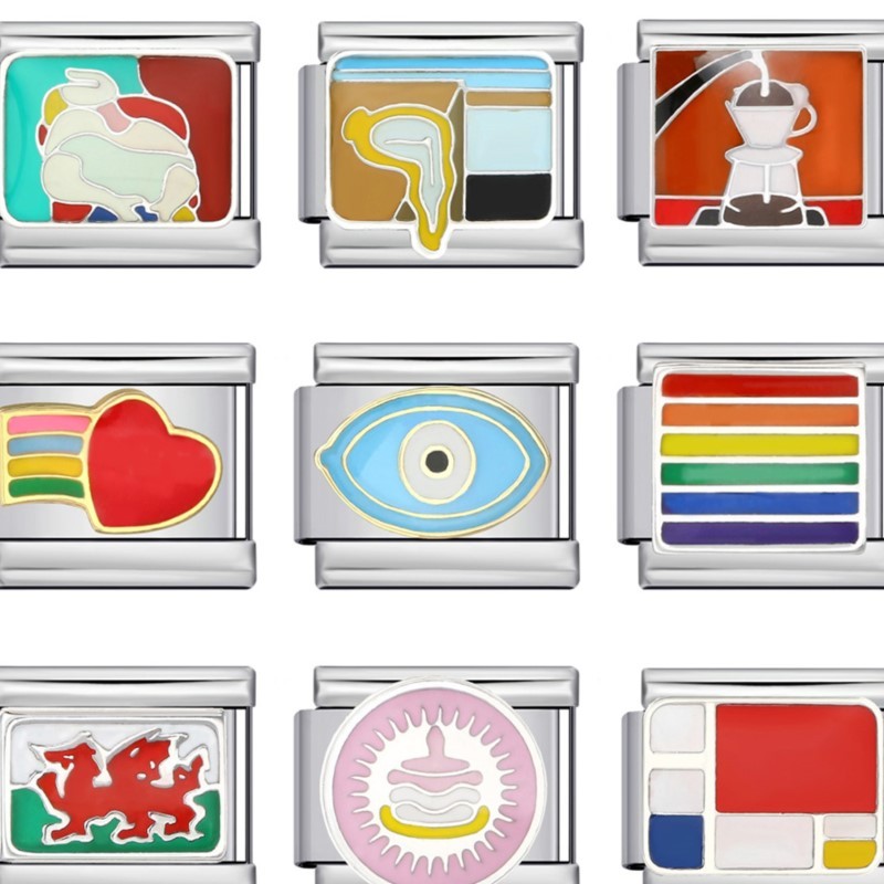 แฟชั่นบทคัดย่อนาฬิกา Eye Heart Rainbow Italian Charm Fit 9 มม.สร้อยข้อมือสแตนเลสสําหรับผู้หญิงผู้ชาย DIY ทํา