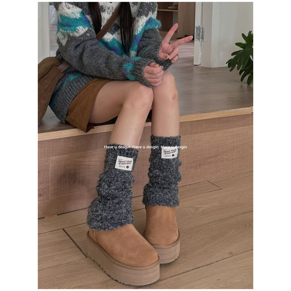 มี u desgin Marshmallow สีสัน Dot ถุงเท้าสาวหวานเอเชียวัฒนธรรมขา Terry Keep Warm Pield ตัวอักษร jk ถุงเท้าขา