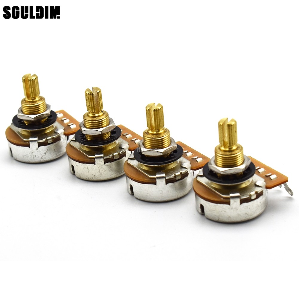 4pcs 18 มม.ยาวเพลา 24 ฟันกีตาร์ Potentiometers ทองเหลือง 3/8 "เกลียวเพลาหม้อ A500K/A250K/B500K/B250K ตัวเลือก