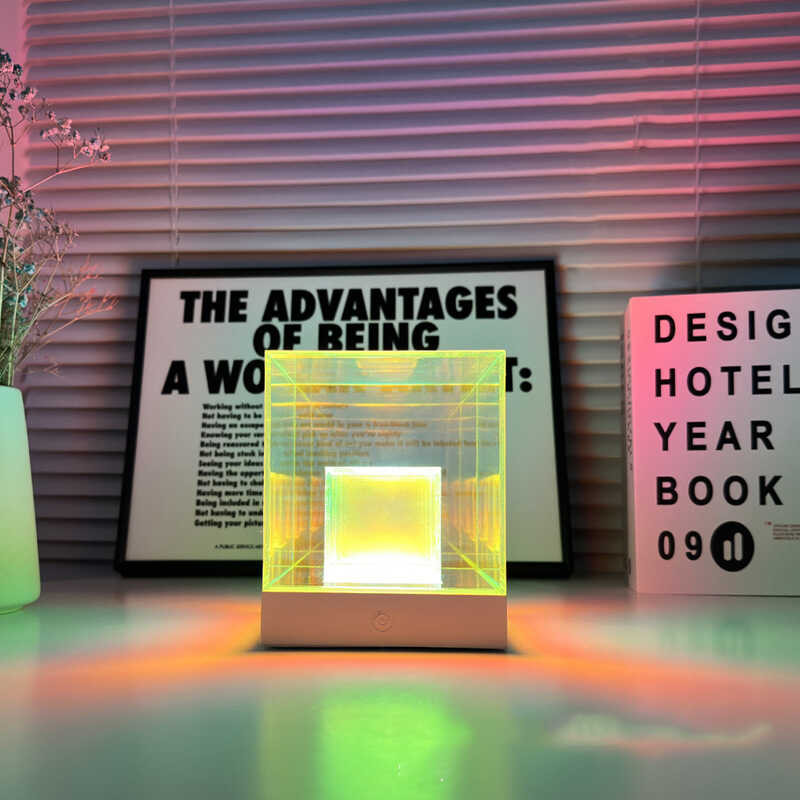 Dazzg 🍀 Colorful Table Pyramid Camping Lamp, Bedroom Emotional Decoration Decoration, Internet