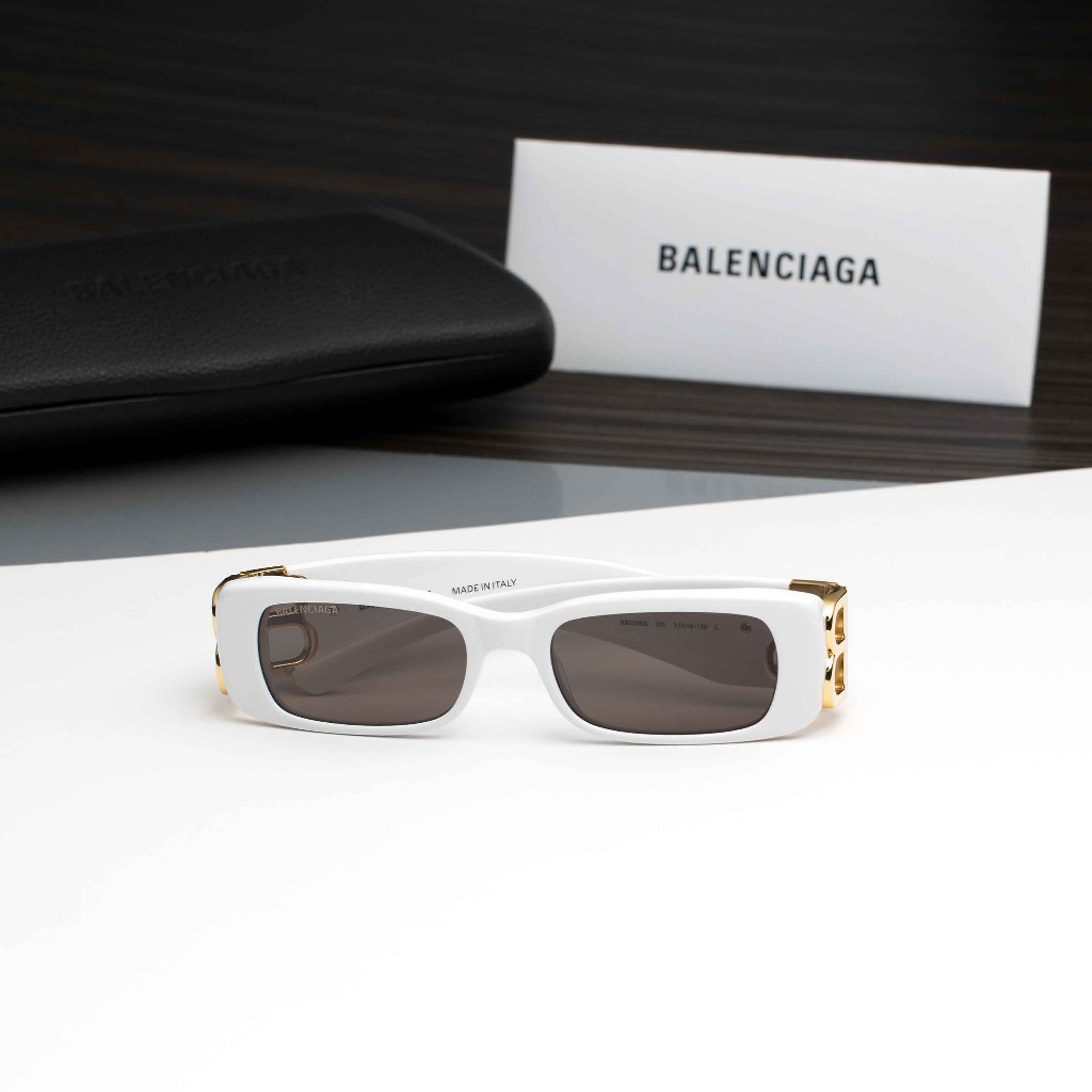 แว่นกันแดด BALENCIAGA รุ่น BB0096S 001 SIZE 51 MM. (WHITE-GOLD-GREY