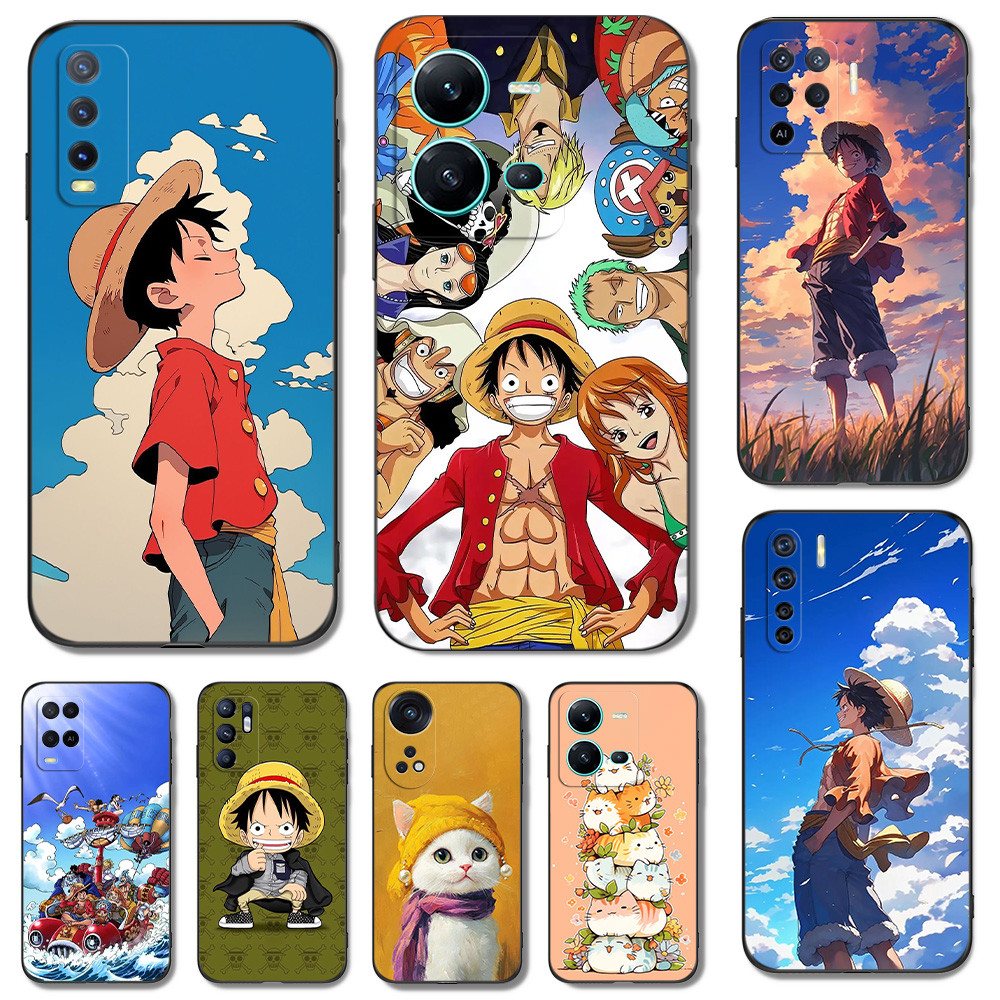 วันพีช สวยๆ Vivo V21 V21E 4G 5G / Y67 V5 V5S 4G One Piece ลูฟี่ อนิเมะ Anime สีดํา เคสแมว สวย การ์ตู