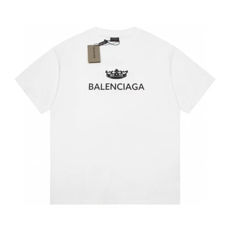 BALENCIAGA5001 เสื้อยืดโลโก้มงกุฎสีขาว