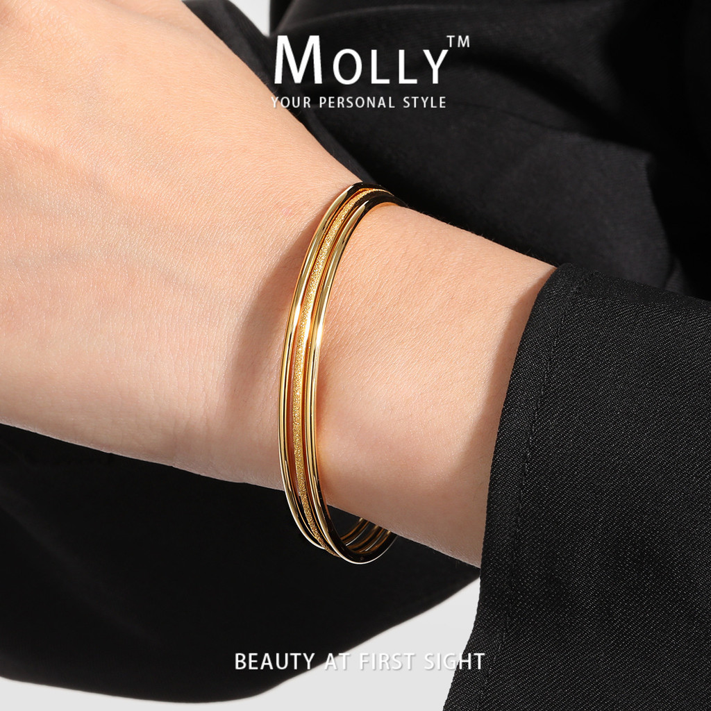 3 ชิ้นสแตนเลสสตีล Bright Shiny Matte กําไลข้อมือสําหรับผู้หญิง, Non Fade Gold Plated Hypoallergenic Non Tarnish สร้อยข้อมือแฟชั่น
