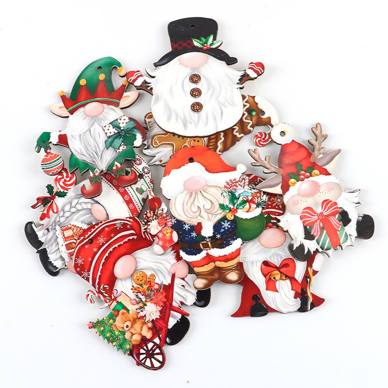 (12 ชิ้น/แพ็ค) ตกแต่งคริสต์มาส Faceless Person จี้ Xmas Tree สีสัน Woodblock ชิปบรรยากาศของขวัญ Wrapper Christmas Party DIY