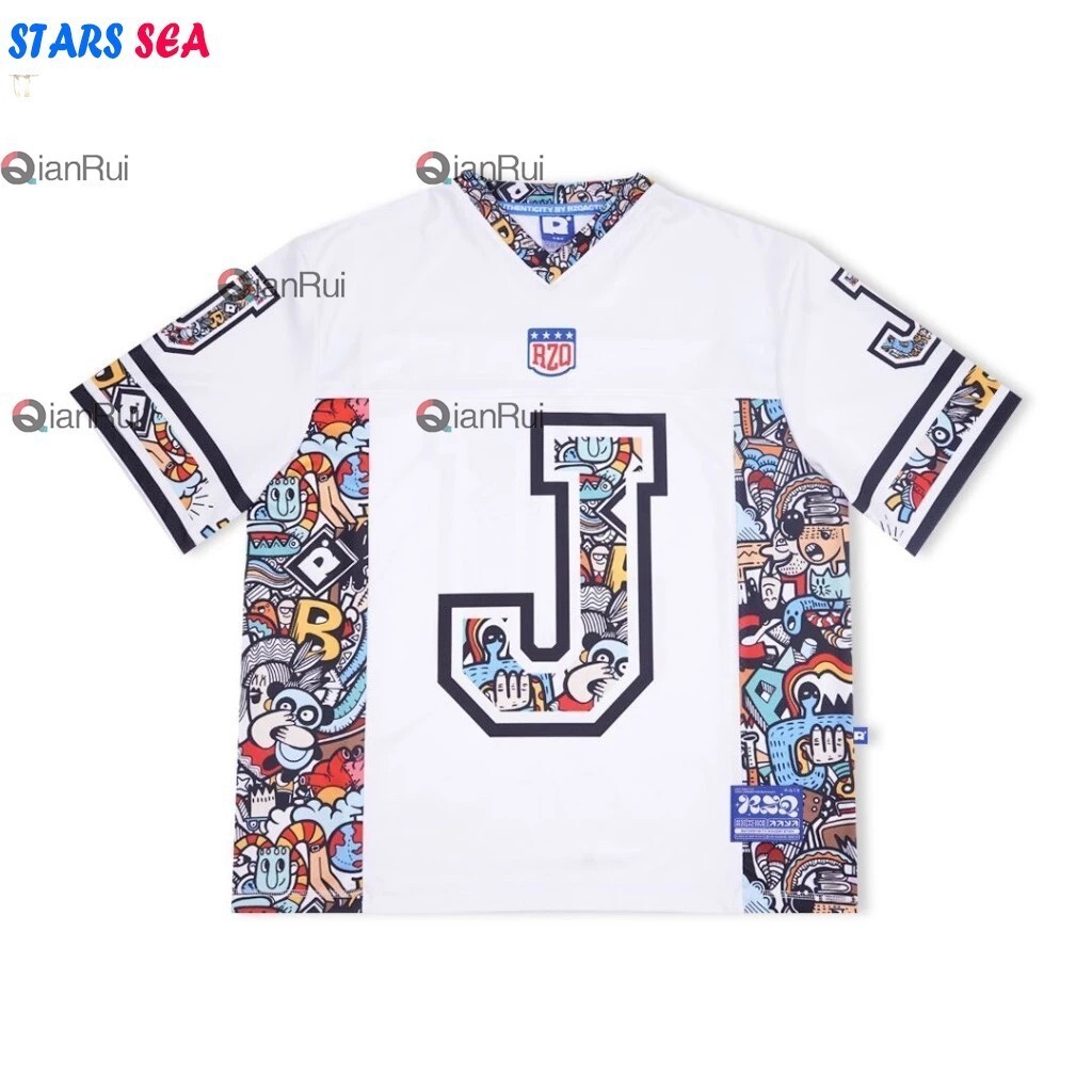 RZQ J Alfabet Series Oversize Y2k Nfl Jersey Music Vintage Streetwear Bloke Core