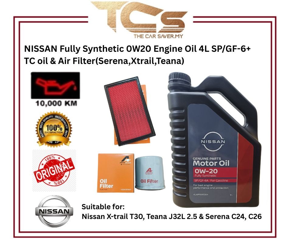 NISSAN ENGINE OIL 0W-20 FULLY SYNTHETIC 4L MINYAK HITAM + กรองน้ํามันอากาศ X-TRAIL T30 SERENA C24 C2