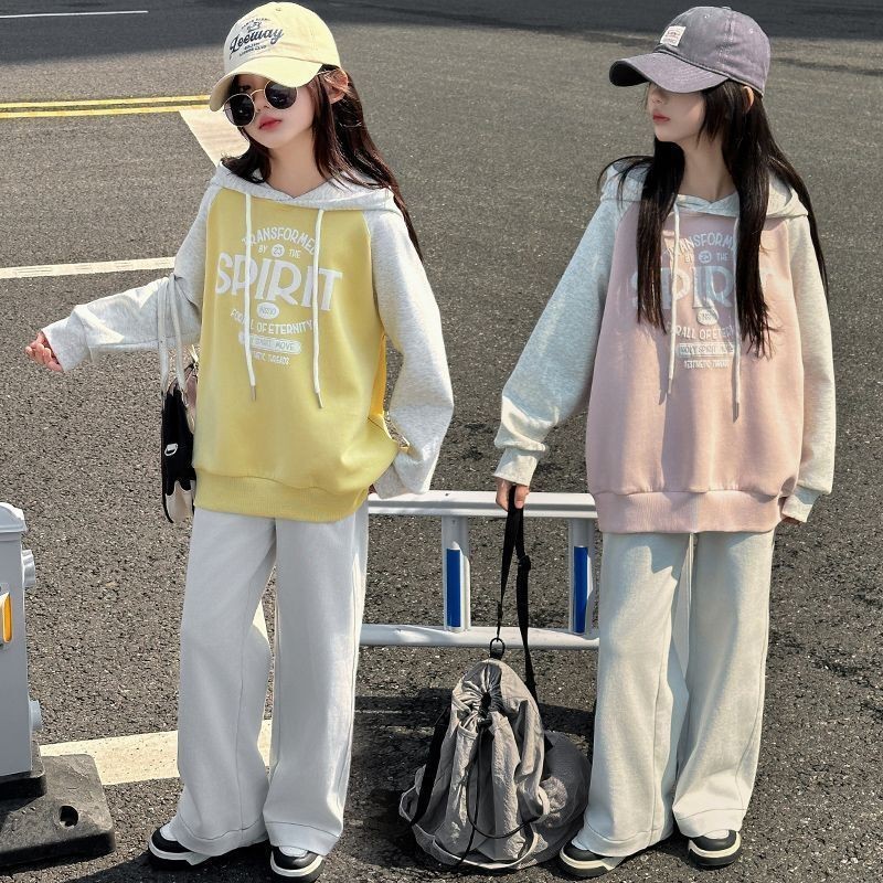 เสื้อฮู้ดแขนยาวพิมพ์ลายสำหรับเด็กผู้หญิง เหมาะสำหรับฤดูใบไม้ร่วงและฤดูหนาว แฟชั่นเด็ก
