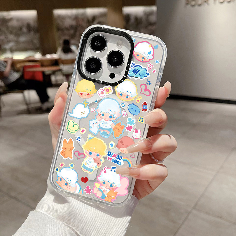 Dimoo WORLD และเพื่อนเล็กๆไร้สายชาร์จแม่เหล็กสําหรับ IPhone 11 14 15 16 Pro Max 12 13 Pro Max ฝาครอบ 14 15 16 PLUS ซิลิโคนนุ่มกันชนใสกันกระแทกปลอก