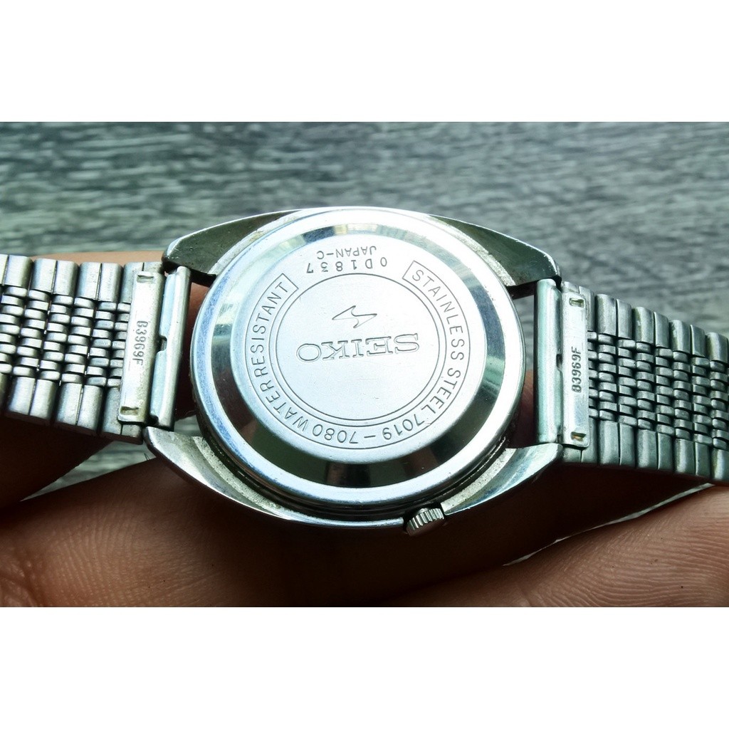 นาฬิกา Vintage มือสองญี่ปุ่น SEIKO 5 ACTUS ระบบ 7019-7080 AUTOMATIC ผู้ชาย ทรงกลม กรอบเงิน หน้าขาว