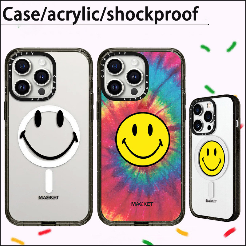 Casetiy Simple หน้ายิ้มรูปแบบเคสโทรศัพท์สําหรับ iPhone 16promax 16pro 16 Plus 15Pro 15promax 14promax 14pro 13 12 11 Promax ป้ายน่ารักเคสแข็งคุณภาพสูงแกะสลักแม่เหล็ก