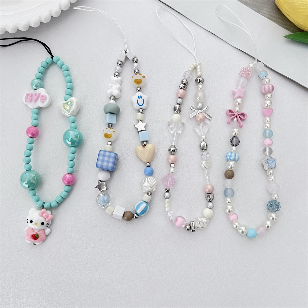 อะคริลิลูกปัด ทําเอง เคสโทรศัพท์แขวนโซ่เชือกเส้นเล็ก