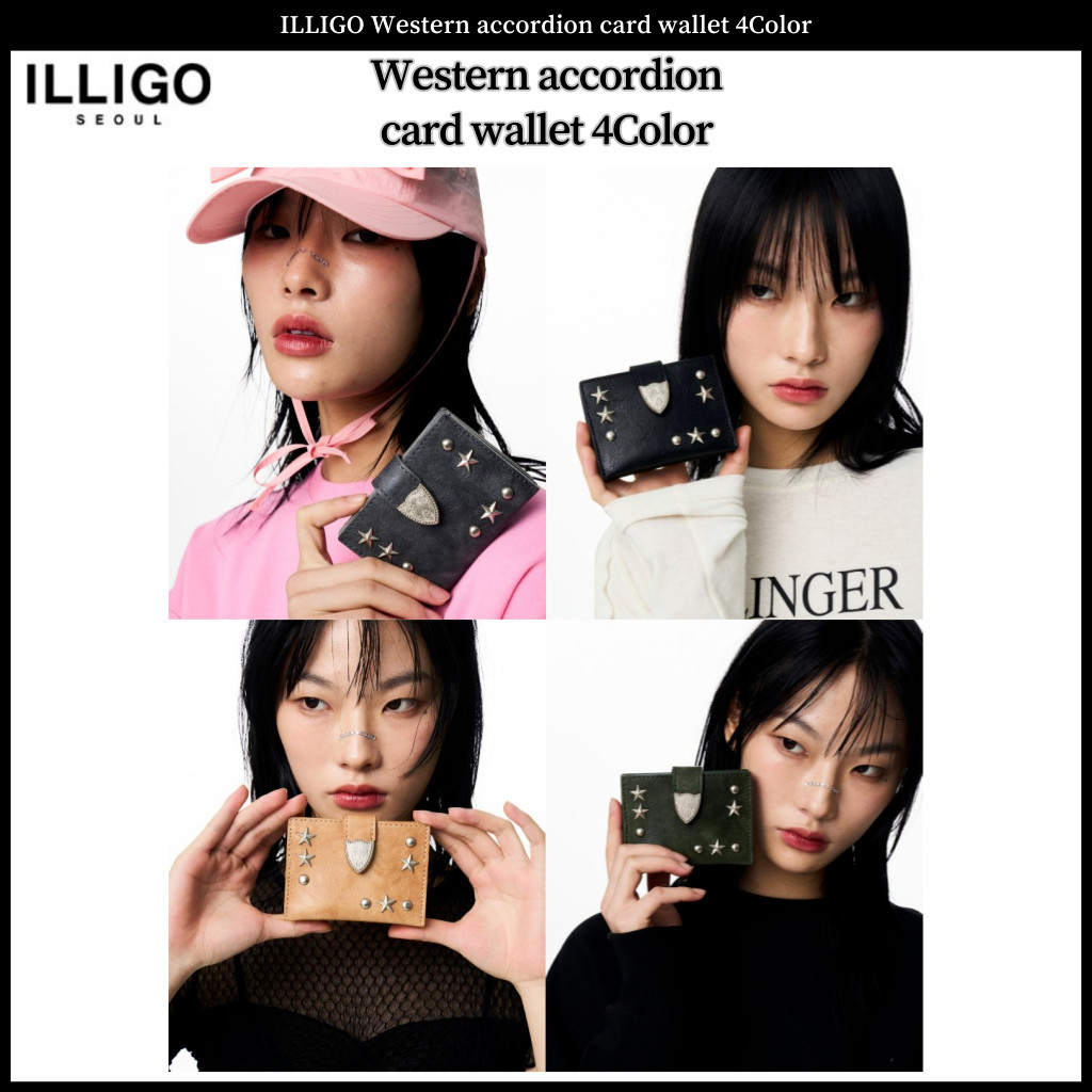 ♞,♘Illigo กระเป ๋ าสตางค ์ บัตรหีบเพลงตะวันตก 4 สี FVB