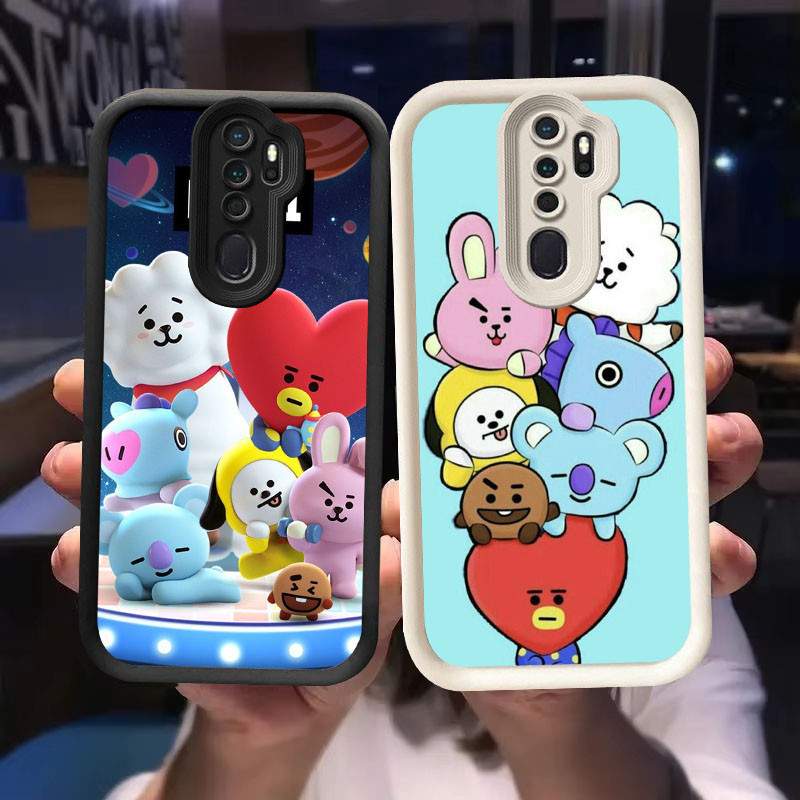 O-42 BT21 เคสสําหรับ OPPO Reno F5 A5 2F F11 A9 2Z 2020 Pro สีดําและสีขาว