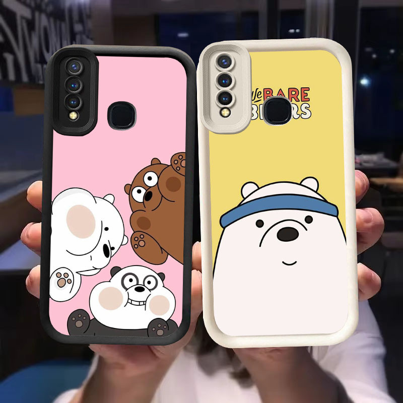 O-44 เคสหมีน่ารักสําหรับ VIVO Z1 V9 Y12 Y17 Y19 Y15 Y50 Y30 Pro สีดําและสีขาว
