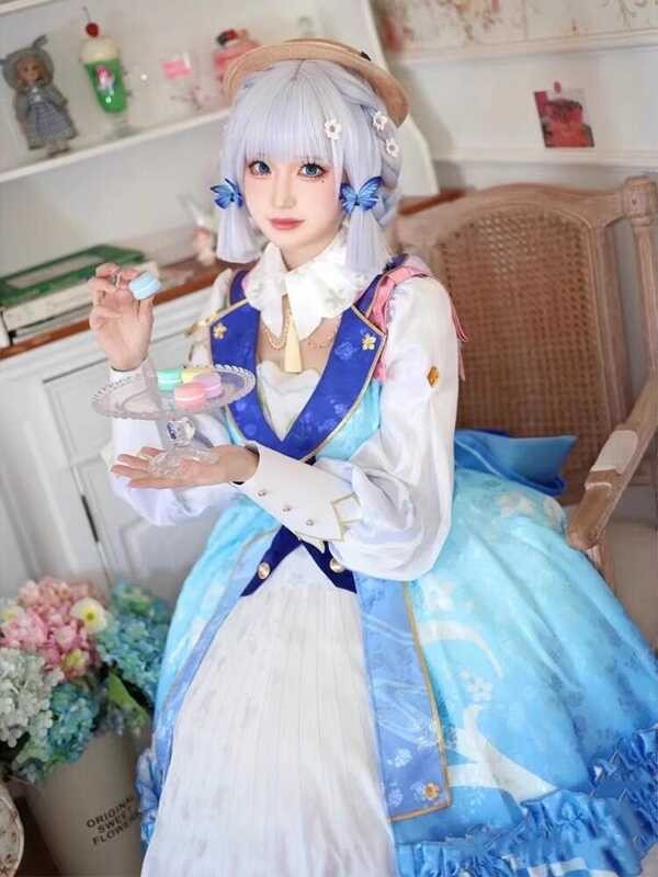 Genshin เกม Impact Kamisato Ayaka Cosplay Springbloom Missive Ayaka Skin ชุดชุดเดรสโ
