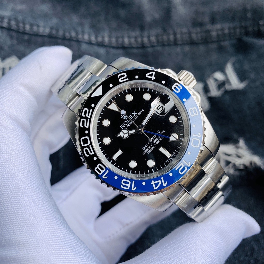 Rolex GMT-Master II Greenwich Series นาฬิกาอัตโนมัติ สายเหล็ก นาฬิกาสปอร์ตมัลติฟังก์ชั่น