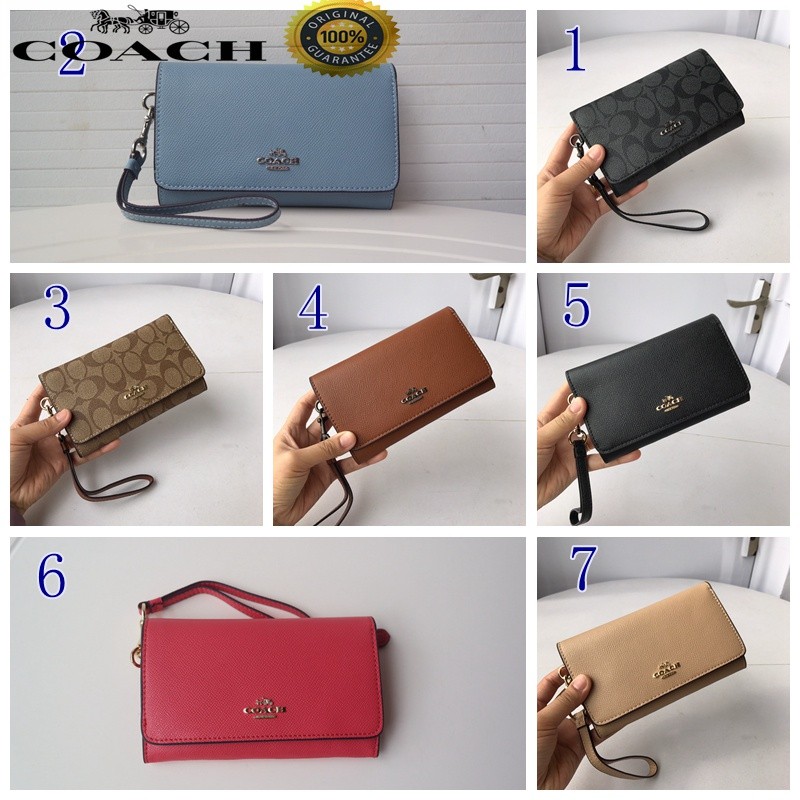 ในสต็อก coach Clutch ผู้หญิงแฟชั่นกระเป๋าสตางค์ยาวช่องเสียบการ์ดหลายช่องมัลติฟังก์ชั่นหนังความจุขนาด