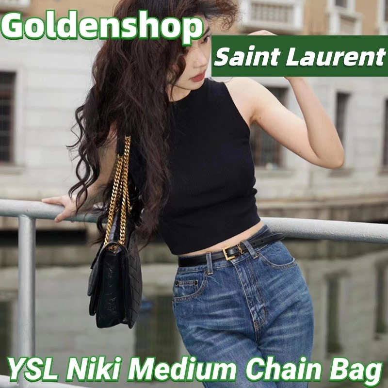 Yves Saint Laurent/YSL Niki Medium Chain Bag Vintage Leatherอีฟส์แซงต์โลรองต์ กระเป๋าสะพายเดี่ยว