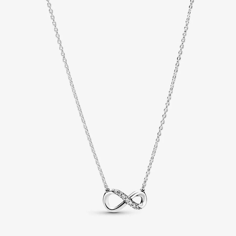 มือสองพร้อมส่ง️ (มือ1 pre)สร้อยอินฟินิตี้ pandora แท้ Infinity sterling silver collier with clear c