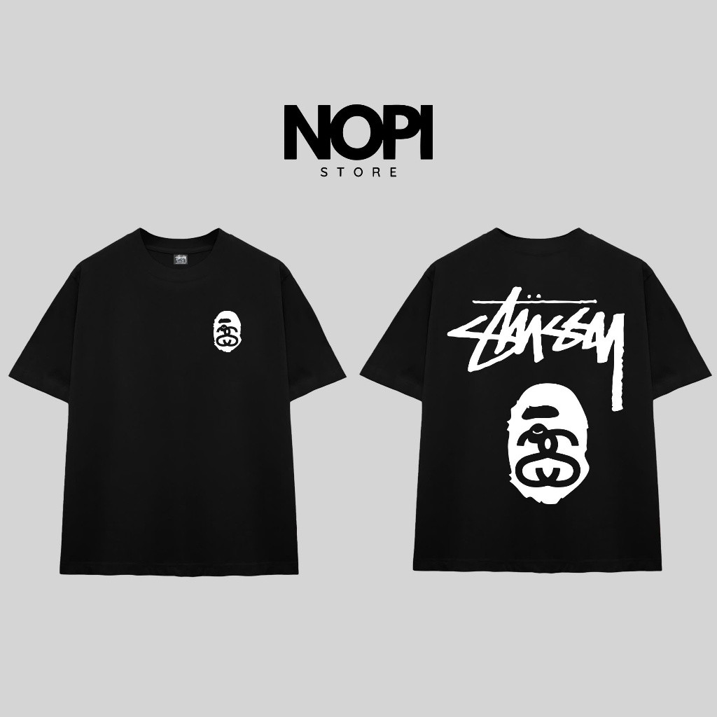 ♞,♘Stussy x BAPE BASIC Loose Format เสื้อยืดสําหรับผู้ชายและผู้หญิง UNISEX คุณภาพสูงผ้าฝ้ายผ้า 280G