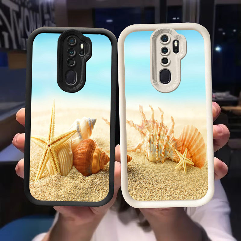 O-48 ปลอกเปลือกหอยชายหาดสําหรับ OPPO Reno F5 A5 2F F11 A9 2Z 2020 Pro สีดําและสีขาว