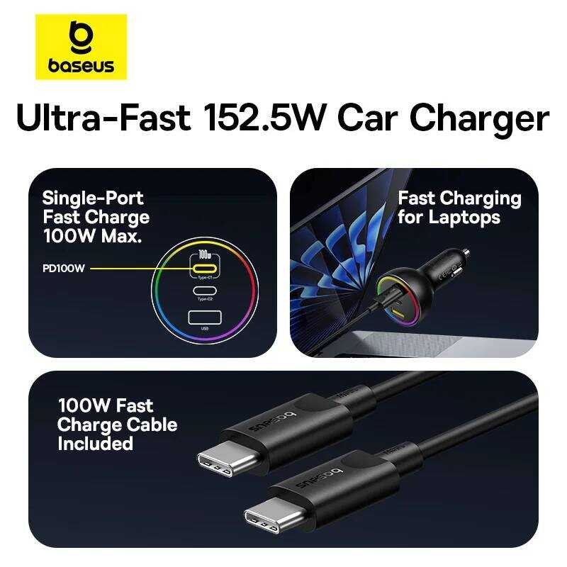▥ Baseus 152.5W Car Charger 100W Fast CHARGING Pd3.0 Qc4.0 USB Type-C ชาร์จโทรศัพท์สําหรับ Ipho