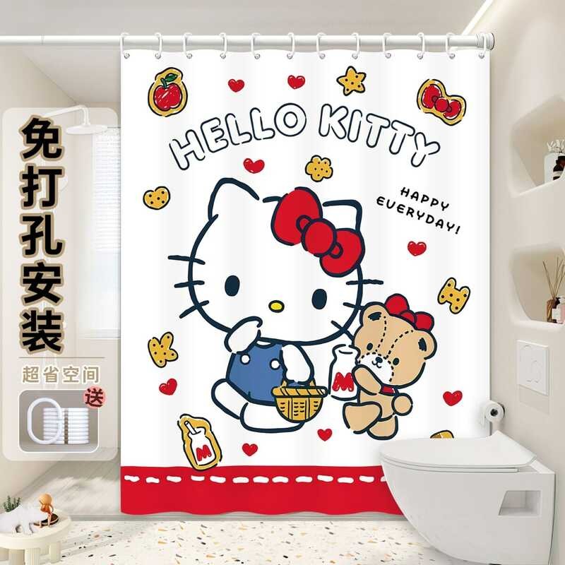 การ์ตูน สวัสดี คิตตี้ ผ้าม่านอาบน้ํา Hello Kitty ห้องน้ําผ้าห้องน้ําสไตล์ญี่ปุ่นพาร์ทิชันม่านน่ารัก