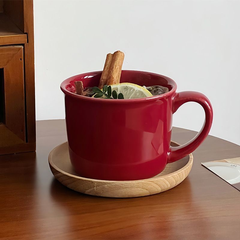 Simple Retro Red Mug ถ้วยเซรามิคถ้วยกาแฟในครัวเรือนถ้วยน้ําปีใหม่คริสต์มาสของขวัญ