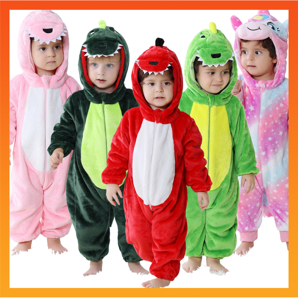 ฤดูหนาวเด็กทารกชายหญิงน่ารักไดโนเสาร์ยูนิคอร์นสัตว์การ์ตูน Romper Kigurumi ทารกแรกเกิดชุดนอน Onesies ชุดคอสเพลย์