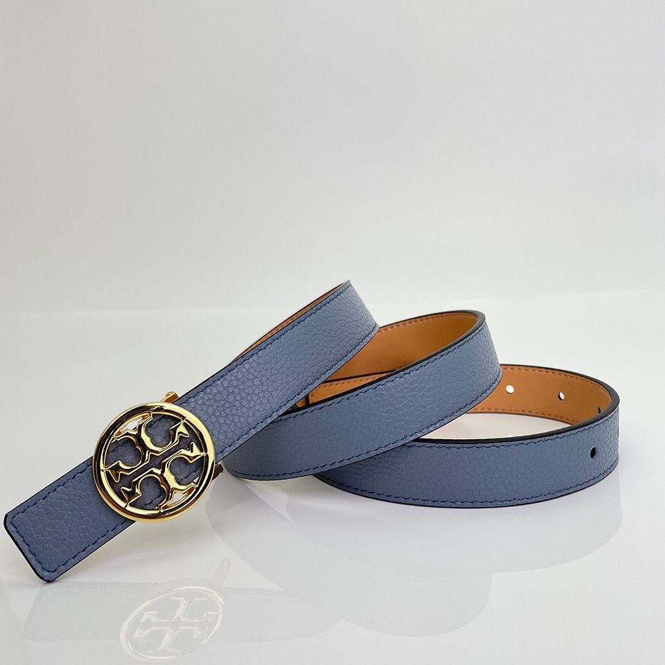 Tory Burch เข็มขัดผู้หญิงทุกการแข่งขันสไตล์เกาหลีนักเรียนบุคลิกภาพแฟชั่น Retro รอบหัวเข็มขัดหนังแท้ 