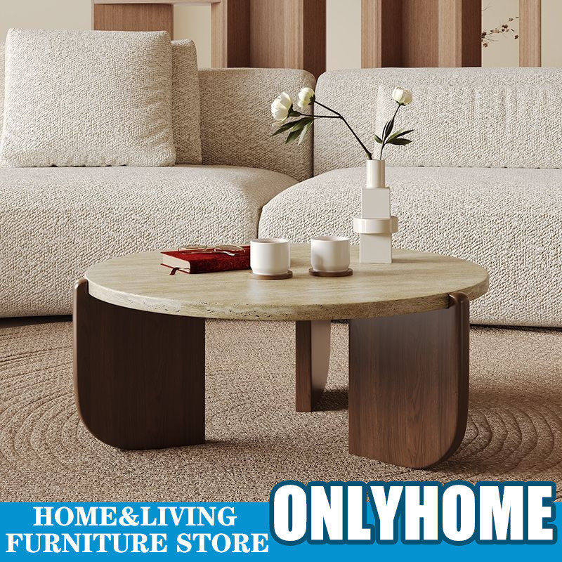 โต๊ะกาแฟหินชนวนไม้เนื้อแข็งห้องนั่งเล่นที่เรียบง่ายบ้านรอบสร้างสรรค์โซฟาหินอ่อนโต๊ะเตี้ย