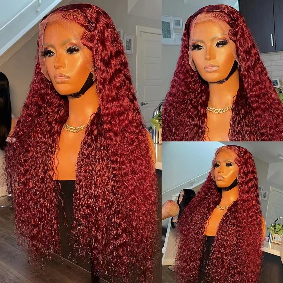 Wig Fashion Wine Red Small Curly Hair Hot Selling Front Lace Lace 13 * 4 Wig