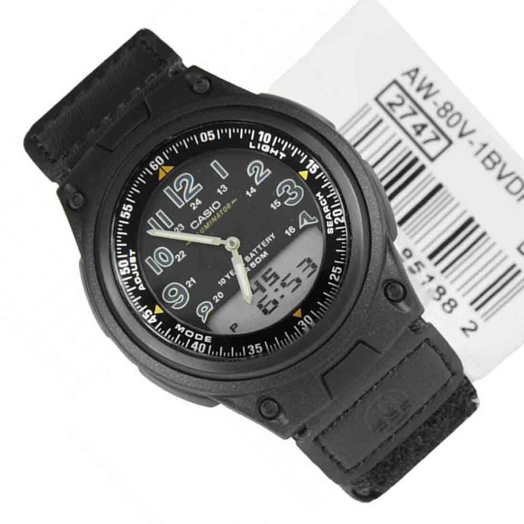 ในสต็อก Casio AW-80V-1BVDF นาฬิกาสายยางอะนาล็อกดิจิตอลสําหรับผู้ชาย