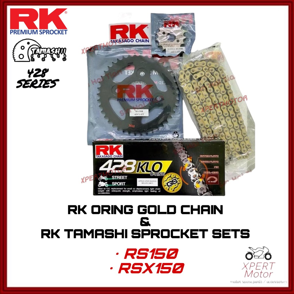 COMBO RK ORING TAMASHII 428 RS150 RSX150 RSX เหล็กคาร์บอนสีดําชุดเฟือง Siap พร้อม rantai 132L (ORING