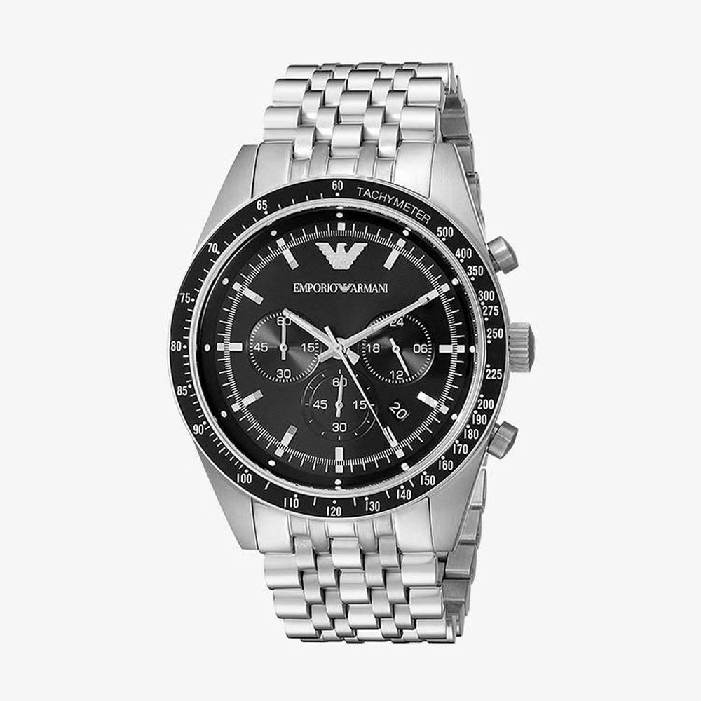 Emporio Armani นาฬิกาข้อมือผู้ชาย Sportivo Chronograph Black Dial Silver   รุ่น AR5988 ของแท้ 100%