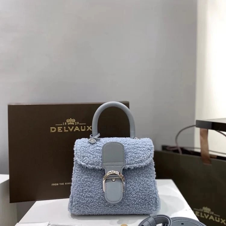 Delvaux Delvaux สไตล ์ ใหม ่ Limited Edition Haze Blue Brillant Little Teddy Lamb ขนสัตว ์ กระเป ๋