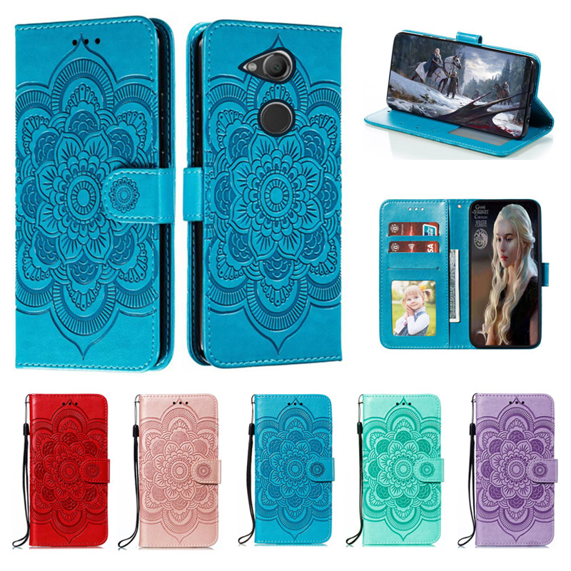 Emboss ดอกไม้หนังสําหรับ Sony Xperia XA2 Ultra H3213 H3223 H4213 H4233 SM22 Datura กระเป๋าสตางค์พลิก